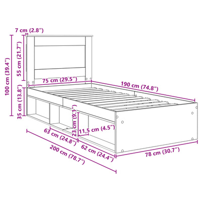 Ramka łóżka Dąb wędzony 75 x 190 cm Drewno inżynieryjne