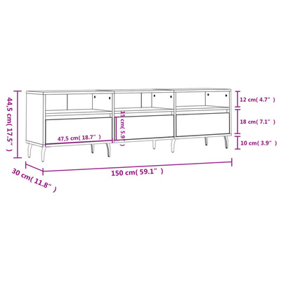 vidaXL Szafka pod TV, czarna, 150x30x44,5 cm, materiał drewnopochodny