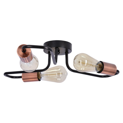 Lampa sufitowa czarna metalowa oprawka 3xE27 Herpe E27 33-66916