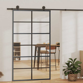 vidaXL Drzwi przesuwne, szkło ESG i aluminium, 102x205 cm, czarne