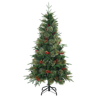 Sztuczna choinka z zawiasami Zielony 150 cm PVC, PE i Stal