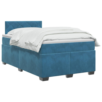 Łóżko Box Spring z materacem i LED niebieski 120 x 190 cm Welur