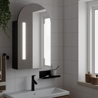 Szafka łazienkowa z lustrem i LED, łukowa, czarna, 42x13x70 cm