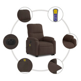 vidaXL Podnoszony fotel masujący, rozkładany, brązowy, mikrofibra