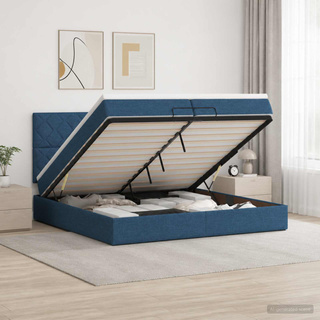 Łóżko ottoman z materacem niebieski 200 x 200 cm tkanina