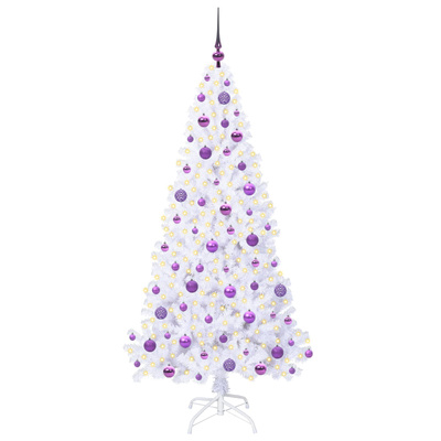 Sztuczna choinka z 300 diodami LED Biały 180 cm PVC i stal