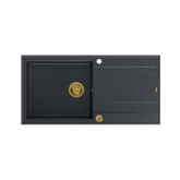 EVAN 146 XL GraniteQ zlewozmywak z syfonem Push 2 Open 1-komorowy z/o (1000x500x210; kom. 420x480) black diamond / elementy złote
