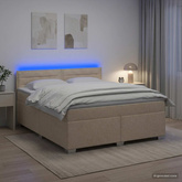 Łóżko Box Spring z materacem i LED kremowy 140 x 200 cm tkanina