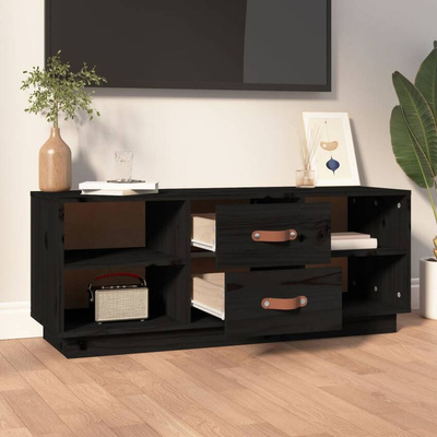vidaXL Szafka pod TV, czarna, 100x34x40 cm, lite drewno sosnowe