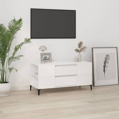 vidaXL Szafka pod TV, wysoki połysk, biała, 102x44,5x50 cm