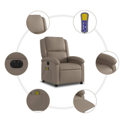 vidaXL Rozkładany fotel masujący, elektryczny, cappuccino, ekoskóra