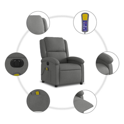 vidaXL Rozkładany fotel masujący, elektryczny, ciemnoszary, tkanina