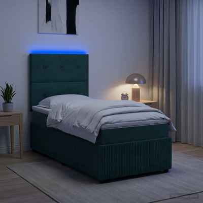 Łóżko z box spring LED z materacem Ciemnozielony 80 x 200 cm