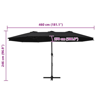 Parasol ogrodowy na słupku aluminiowym, 460 x 270 cm, czarny