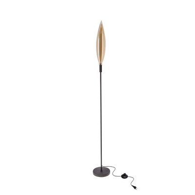 Lampa podłogowa Nordic szklana z bursztynowym kloszem czarna metalowa stojąca