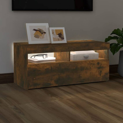 Szafka pod TV z oświetleniem LED, przydymiony dąb, 90x35x40 cm vidaXL