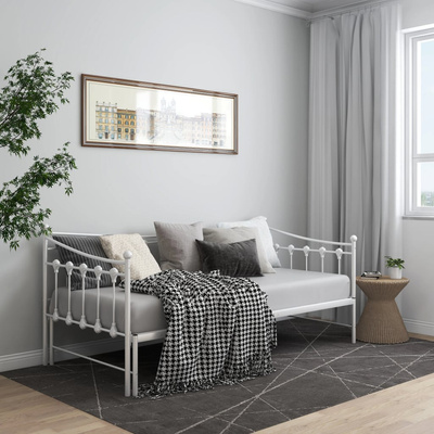 z wysuwaną ramą łóżka, biała, metalowa, 90x200 cm Sofa