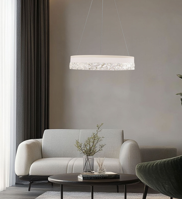 Lampa wisząca FROZI w stylu glamour – biały klosz z kryształkami – eleganckie i nowoczesne oświetlenie salonu LED