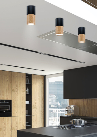 Lampa sufitowa tuba natynkowa czarno drewniana metalowa GU10