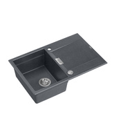 Zlewozmywak granitowy OWEN 111 – jednokomorowy, wpuszczany, black diamond/elementy stalowe, Quadron