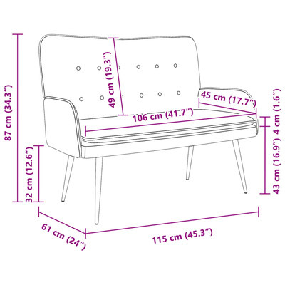 Sofa dwuosobowa Biały 115 x 61 x 87 cm tkanina
