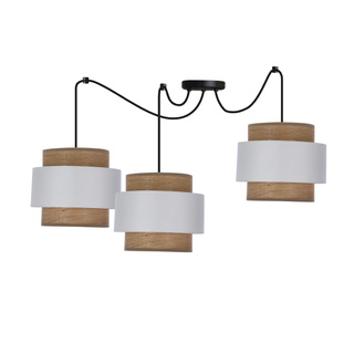 Lampa wisząca Forni potrójna nad stół do jadalni z abażurem drewniana