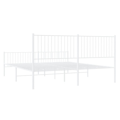 Metalowa rama łóżka z wezgłowiem i zanóżkiem, biała, 200x200 cm