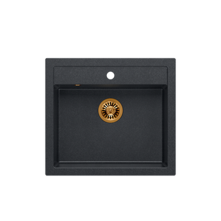 Quadron | BILL 110 | kuchenny zlewozmywak granitowy CZARNY + MIEDŹ PVD | wymiary: 60 x 54 x 20,5 cm | 1-komorowy wpuszczany/podwieszany | podbudowa szafki: od 60 cm