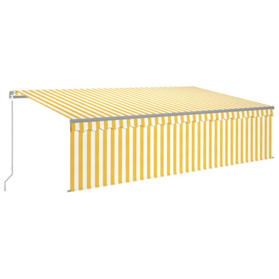Ręcznie zwijana markiza z zasłoną i LED, 5x3 m, żółto-biała