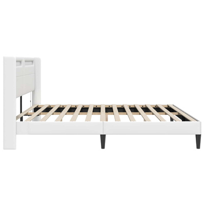 Ramka łóżka z paskami LED Biały 180 x 200 cm Ekoskóra