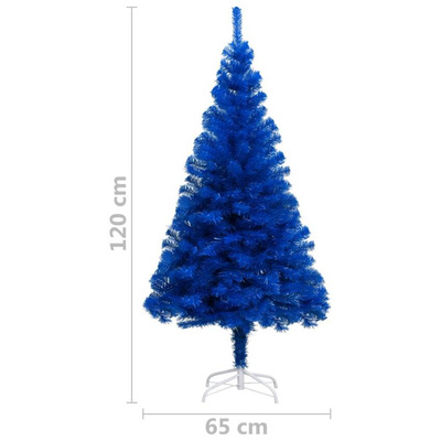 vidaXL Sztuczna choinka z lampkami i bombkami, niebieska, 120 cm, PVC