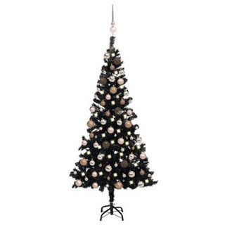 vidaXL Sztuczna choinka z lampkami i bombkami, czarna, 120 cm, PVC