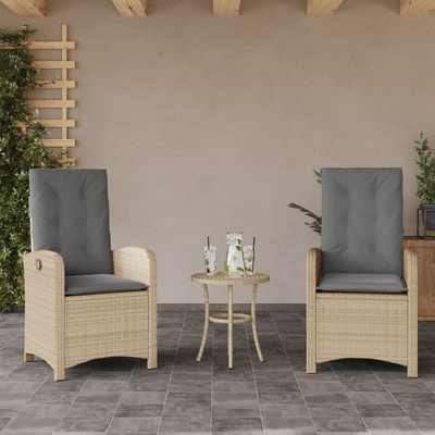 3-cz. zestaw mebli bistro z poduszkami, mieszany beż, rattan PE