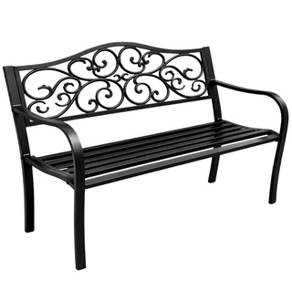 Ławka Ogrodowa Taras Ogród Park Metalowa Oparcie Zdobiona Czarna 127 cm