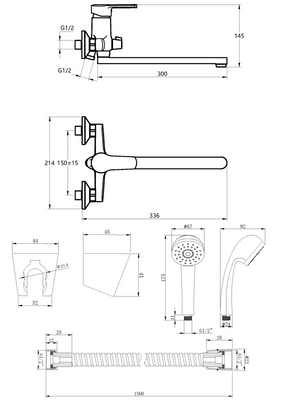 Bateria wannowa z długą wylewką Verso chrom  Invena