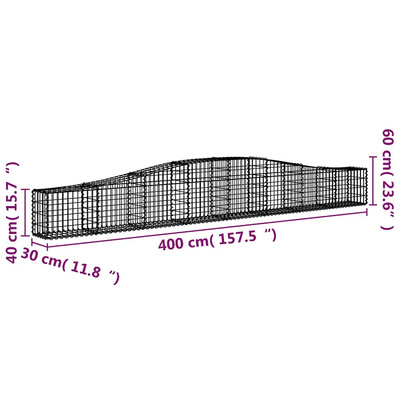 Kosze gabionowe, 10 szt, 400x30x40/60 cm, galwanizowane żelazo
