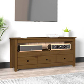 vidaXL Szafka pod TV, miodowy brąz, 114x35x52 cm, lite drewno sosnowe