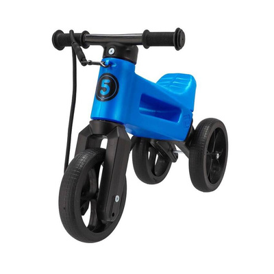 FWRider Super Sport 516521 Kolor: Blue Metallic / Niebieski metaliczny z czarnymi felgami Rowerek biegowy Jeździk 2w1 Ciche koła + Pasek do noszenia dla Rodzica
