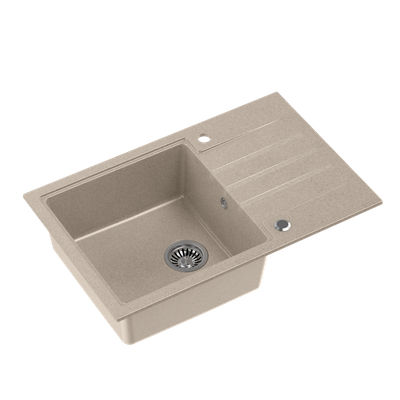 PETER 111 GraniteQ zlewozmywak granitowy river sand (beżowy) 1-komorowy z/o (78x50x20) z syfonem i zaślepką