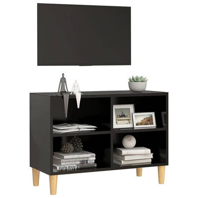 vidaXL Szafka pod TV z drewnianymi nóżkami, czarna, 69,5x30x50 cm