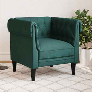 Fotel Chesterfield, ciemnozielony, obity tkaniną