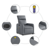 vidaXL Rozkładany fotel masujący, elektryczny, szary, sztuczna skóra