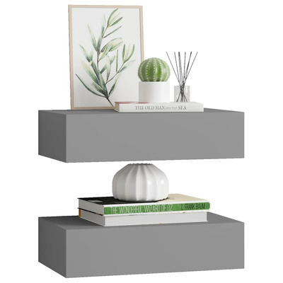 vidaXL Półki ścienne z szufladą, 2 szt., szare, 40 x 23,5 x 10 cm, MDF