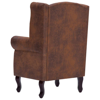 vidaXL Fotel Chesterfield z podnóżkiem, brązowy, sztuczny zamsz