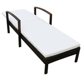 vidaXL Leżak ogrodowy z poduszką, polirattan, brązowy