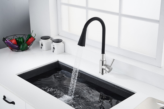 Bateria zlew. gabi z elastyczną 2f wylewką, inox / czarny BZ-87-043-L Invena