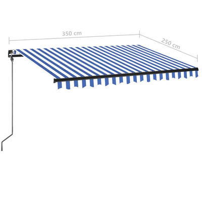 Ręcznie zwijana markiza z LED, 350 x 250 cm, niebiesko-biała