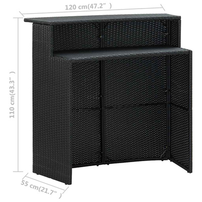 4-cz. zestaw barowy do ogrodu, z poduszkami, rattan PE, czarny