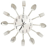 vidaXL Zegar ścienny z łyżek i widelców, srebrny, 31 cm, aluminium