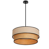 Lampa wisząca z abażurem Lorenzo kremowy z czarną oblamówką do jadalni